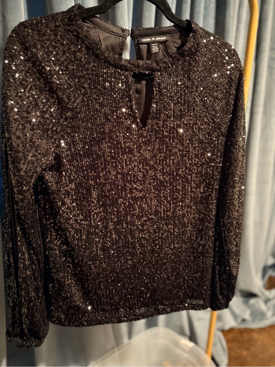 Cable & Gauge Tops - Cable & Gauge Black Sequin Long-Sleeve Top